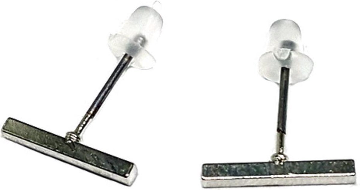 Bar Oorbellen – Minimalistisch – Zilverkleurig - Staafjes 12 mm – Platte Staaf Oorknopjes Met Cadeauverpakking
