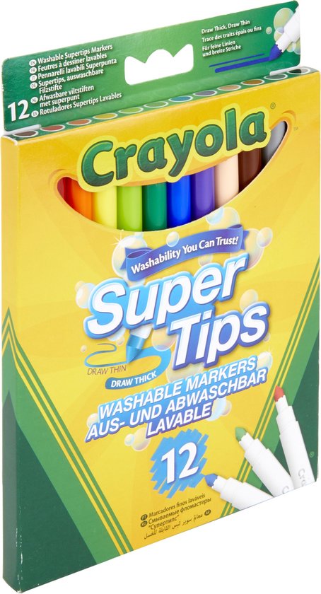 Crayola Super Tips wasbare stiften, 12 stuks. Teken dun en dik.