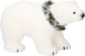 Christmas Gifts - Lopende ijsbeer wit met kerstkrans 46cm