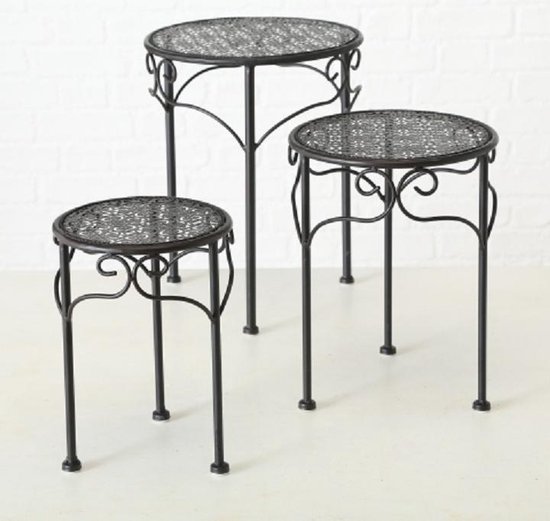 Bijzet tafel - 3 set - Smeedijzer - - 20-25-30cm Bruin/zwart | bol.com