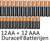 12 Stuks AA + 12 Stuks AAA Duracell Alkaline Batterijen