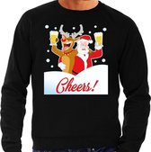 Grote maten foute Kersttrui / sweater -  proostende kerstman/Rudolf - zwart voor heren -  plus size kerstkleding / kerst outfit 4XL