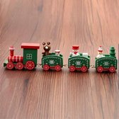 Houten kersttrein - Sneeuwpop & Beer & Elf - Groen, rood en wit - Kerst treintje - Kerst decoratie - Winter versiering