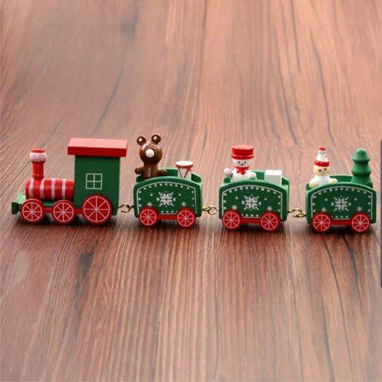Houten kersttrein - Sneeuwpop Beer & Elf - Groen, rood en wit - Kerst treintje -... | bol.com
