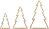 Felius Kerstdecoratie - set van 3 houten kerstboompjes lijnen