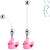 Zwangerschaps navelpiercing badeendje roze ©LMPiercings