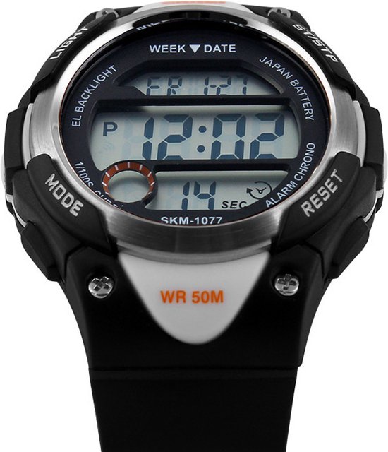 Kinderhorloge Chrono - Alarm – Digitaal Horloge – Zilver Look- Ø37mm - Giftbox - SKMEI