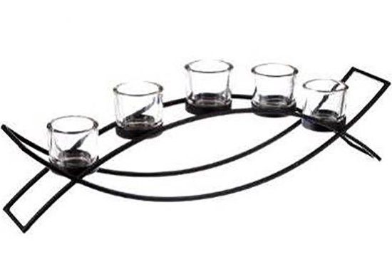 Kalmte spiegel Verzoekschrift Waxinelichthouder op standaard glas / hout - Kaarsen - 5 Waxinelichtjes -  53,5 cm -... | bol.com
