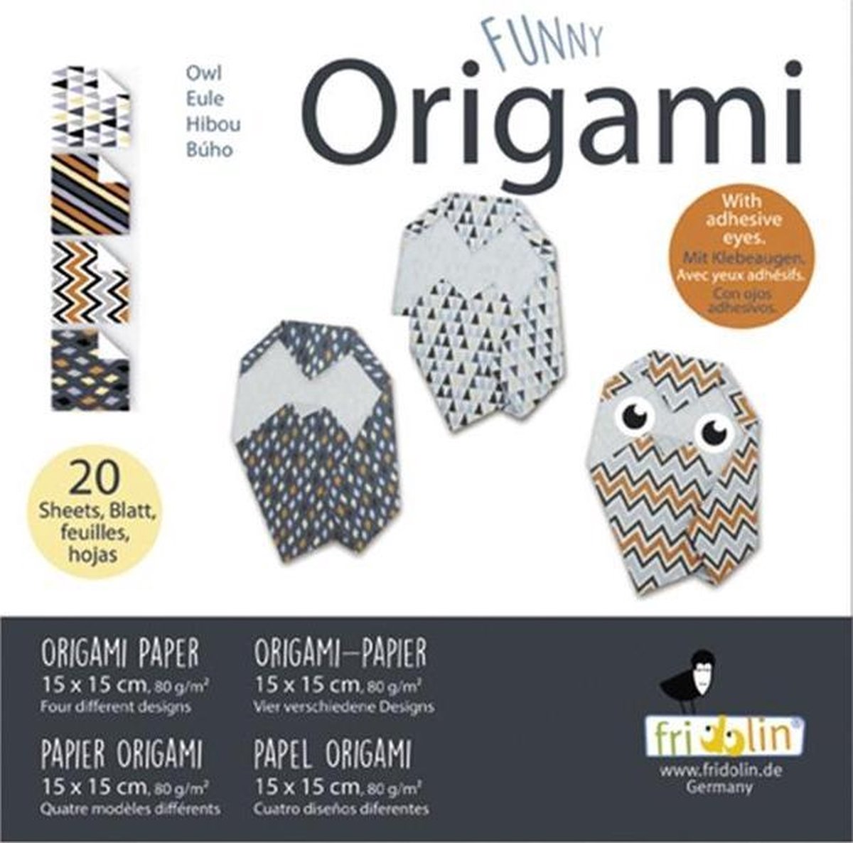Fridolin Origami Uil Vouwen 15 X 15 Cm 20 Stuks Multicolor