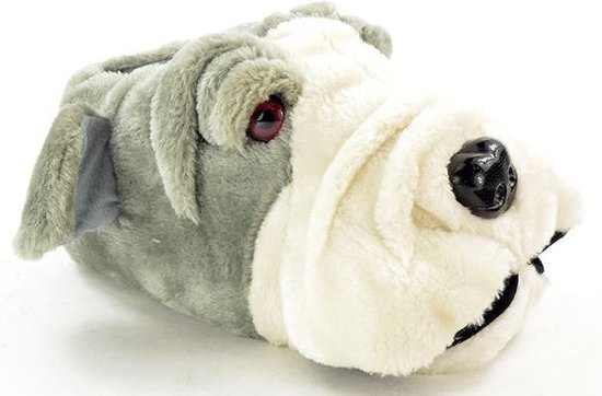 Dierenpantoffel Hond grijs/wit