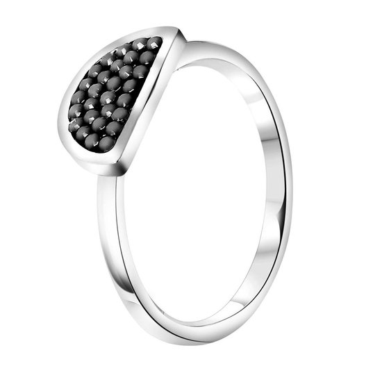 Lucardi - Dames Ring half rond kristal - Ring - Cadeau - Staal - Zilverkleurig