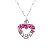 Joy|S - Zilveren hartje kristal roze 11 x 10 mm met ketting 39 cm Sterling zilver 925