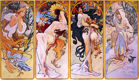 Affiche Quatre Saisons - Peinture Alphonse Mucha - Les Saisons - 50x70 cm