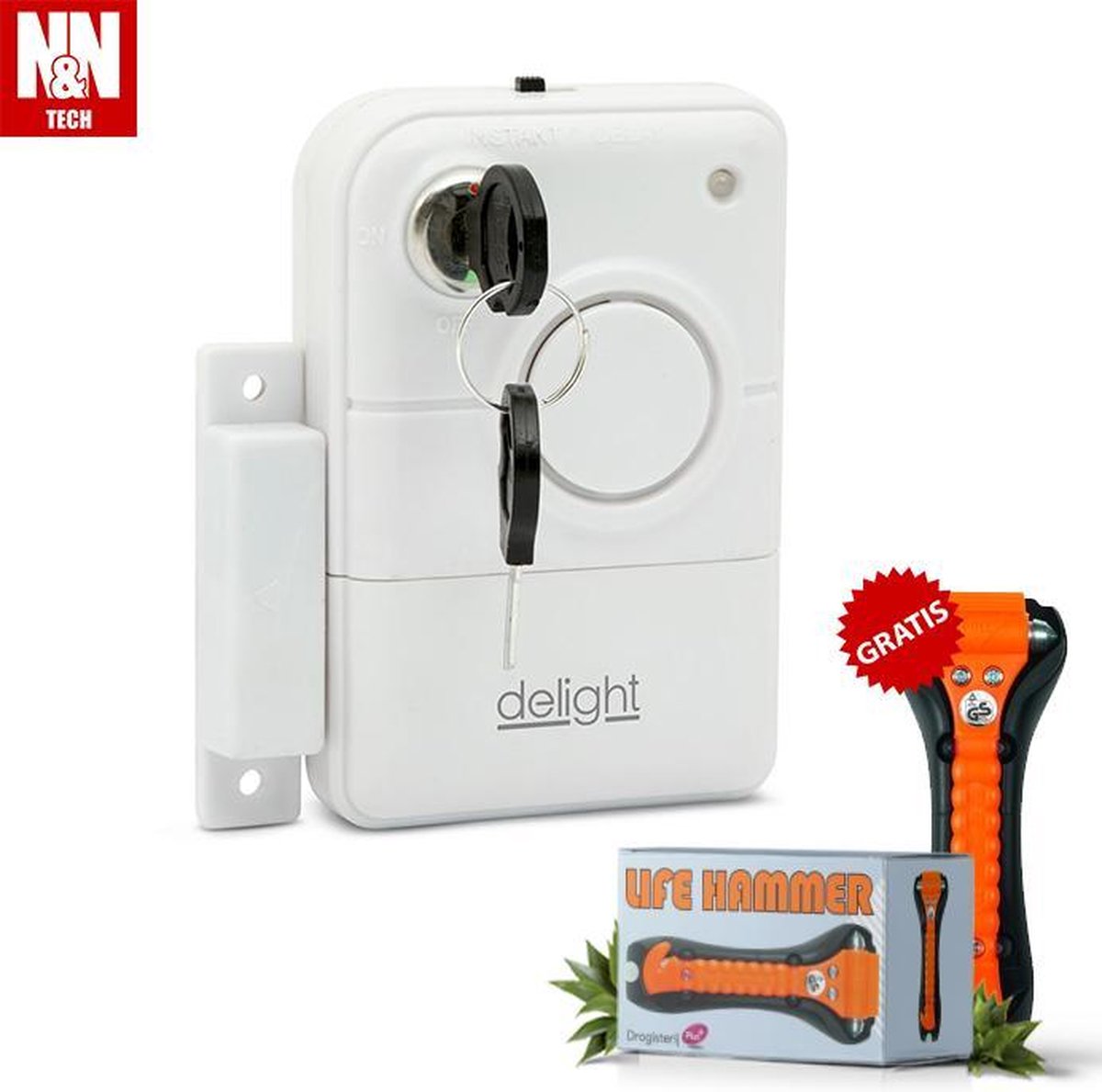 N&N Tech Deur, Raam en Kozijn Alarm inbraakbeveiliging Met 2 Sleutels - 55299 + Gratis Lifehammer