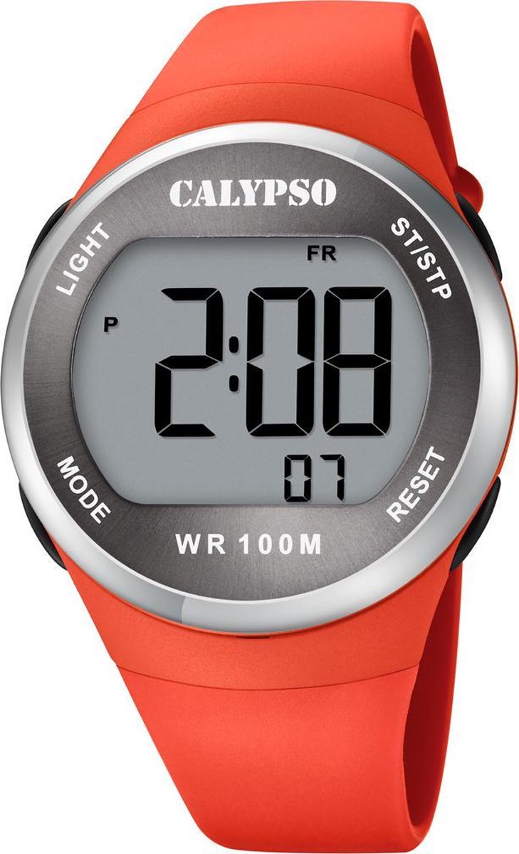 Calypso K5786/2 digitaal horloge 38 mm 100 meter oranje/ zilverkleurig