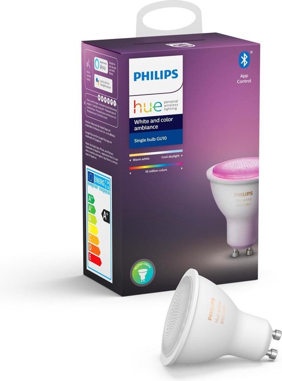 bol com philips hue slimme lichtbron gu10 white and color ambiance 5 7w bluetooth