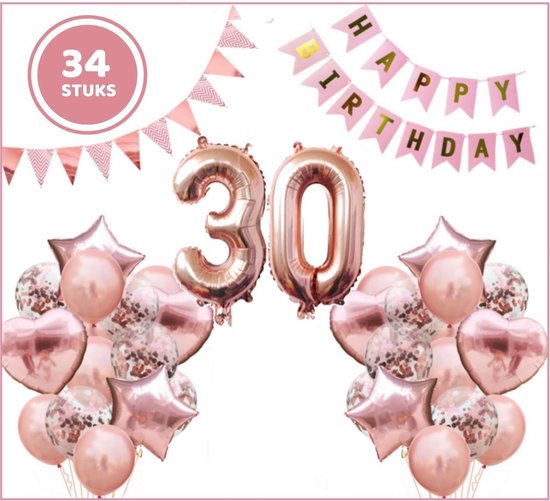 Verjaardag decoratie pakket XL | 30 jaar | Feest versiering 34-delig |  Roségoud |... | bol.com