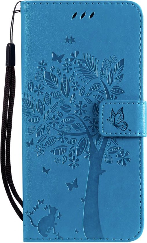 Bookcase en cuir pour Samsung Galaxy A40 | Bleu | Fleurs | Papillon | Étui portefeuille | TPU | Couverture de portefeuille