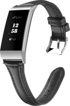 Fitbit Charge 3 & 4 Leren bandje |Zwart / Black |Slim Leer | Premium kwaliteit echt leder| One Size | TrendParts