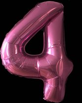 Ballon – Folie ballonnen cijfers – Verjaardags ballon – Cijfer 4 – Roze - 97cm – 1 stuk