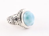 Traditionele bewerkte zilveren ring met larimar - maat 18