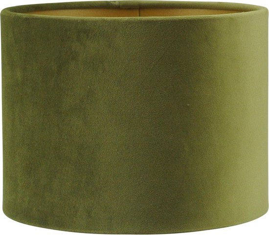 Lampenkap Cilinder - 20x20x15cm - San Remo olijf velours - gouden binnenkant