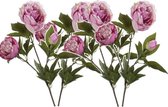 4x Kunstbloem roze pioenrozen kunsttakken 70 cm - Nepplanten/kunstplanten