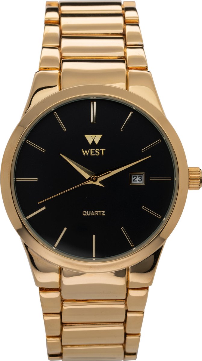 West Watch basic heren jongens horloge staal met datum - Model Milan - analoog - Ø 40 mm - Goud Zwart