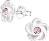 Joy|S - Zilveren bloem kristal roze oorbellen 8 mm