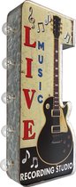 Signs-USA - Light up! Dubbelzijdig Live Music vintage marquee uithangbord met bulb lampen - 30 x 8 x 58 cm