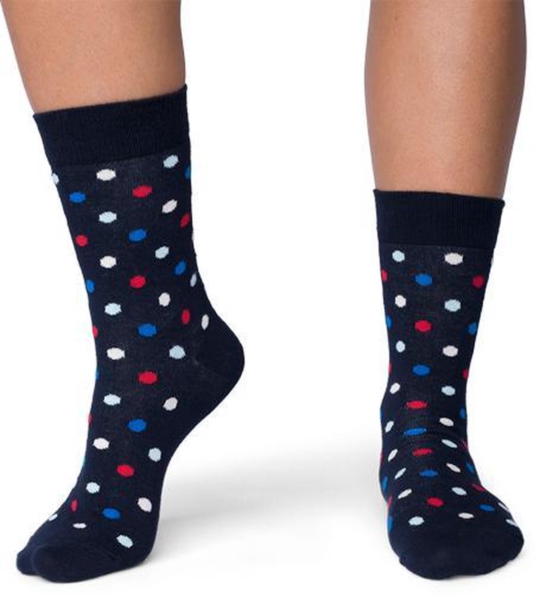 CADA 2 Paar dames sokken gestipt donkerblauw multicolor maat 35-38