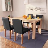 Eettafel set 5 delig Zwart en Hout (Incl Anti Kras Vilt 16st) - Eet tafel + 4 Eetstoelen - DIneertafel - Eettafelstoelen - Eetkamerstoelen