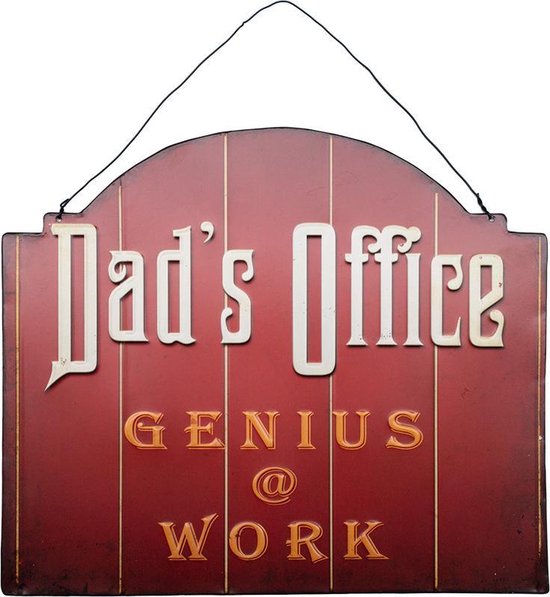 Signs-USA - Father office - Dads Office Genius @ Work - 35 x 30 cm - plaque murale rétro - métal
