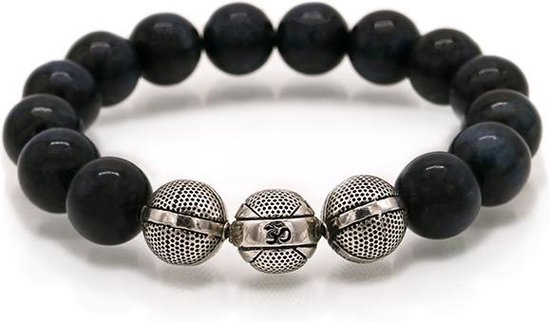 Foto: Edelsteen armband blauwe tijgeroog 12mm 925 sterling zilver natuursteen armband valentijn cadeautje voor hem heren armband kralen cadeau voor man infinitybeads nl