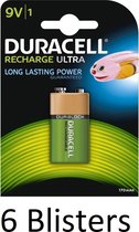 6 Blisters (6 Blisters a 1 st) Duracell 9V Oplaadbare Batterij - 170 mAh