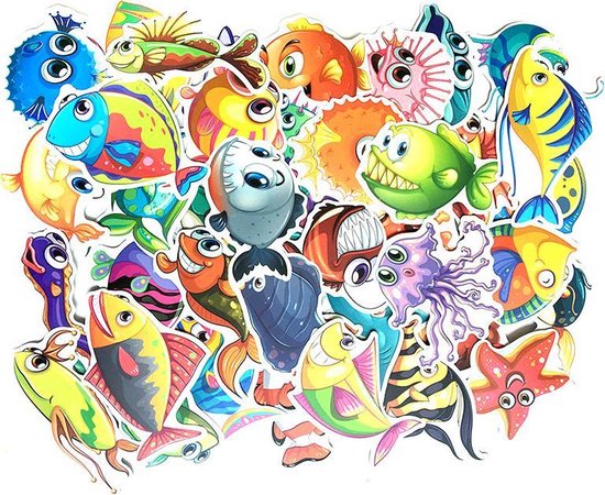 40 gave Oceaan Stickers - Sticker mix met Tropische Vissen, Haaien en Zeedieren