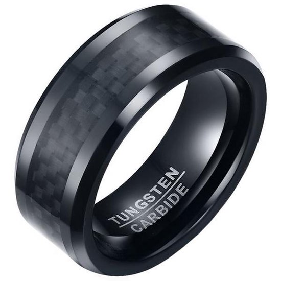 Wolfraam heren ring Carbon Fiber Zwart 8mm19mm