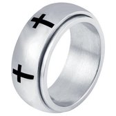 Edelstaal heren ring Spinning Cross Zilverkleurig-19mm