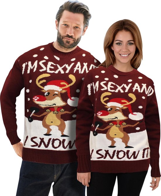 Foute Kersttrui Dames & Heren - Christmas Sweater "I'm Sexy & I Snow it" - Mannen & Vrouwen Maat M