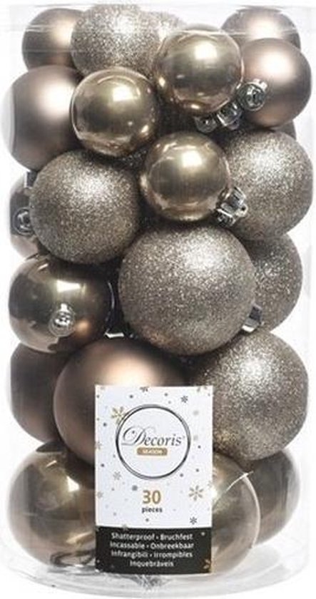 Absoluut BES menigte 30x Kasjmier bruine kunststof kerstballen 4 - 5 - 6 cm - Mat/glans/glitter  -... | bol.com