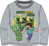 Minecraft t-shirt lange mouw - grijs - met Steve en creepers - 116 / 6 jaar