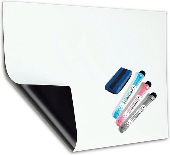 Magnetische Whiteboard met 8 whiteboard stiften en een Zelfklevend -... | bol.com