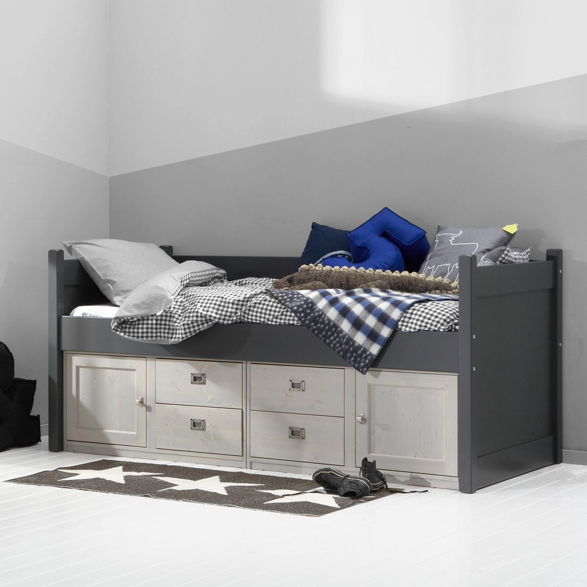 Alta Kajuitbed 2 deur, 4 laden, Antraciet-Stone Grey, hoogwaardige kwaliteit