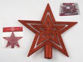 Kunststof kerstboom ster piek rood lengte 19 cm - Kerstpieken - Voor bomen tussen de 120 en 180 cm