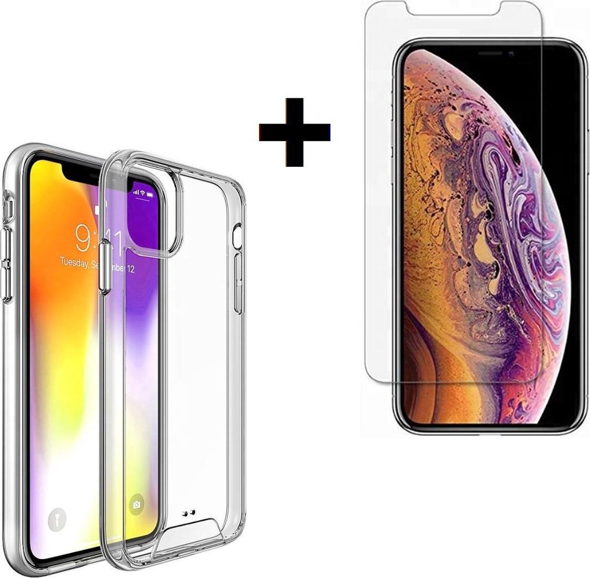 Geschikt voor iPhone 11 Pro Hoesje Siliconen Transparant - 11 Pro Screenprotector - 11 Pro Hoesje Transparant + Screen Protector Tempered Gehard Glas / Glazen