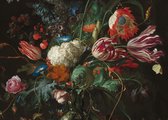 Art for the Home - Canvas - Bloemen in een Glazen Vaas - 100x70 cm