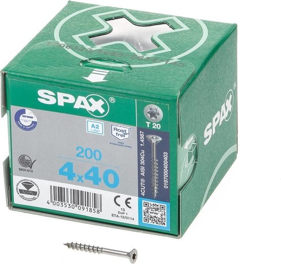 Spax Spaanplaatschroef RVS Torx 4.0 x 40 - 200 stuks