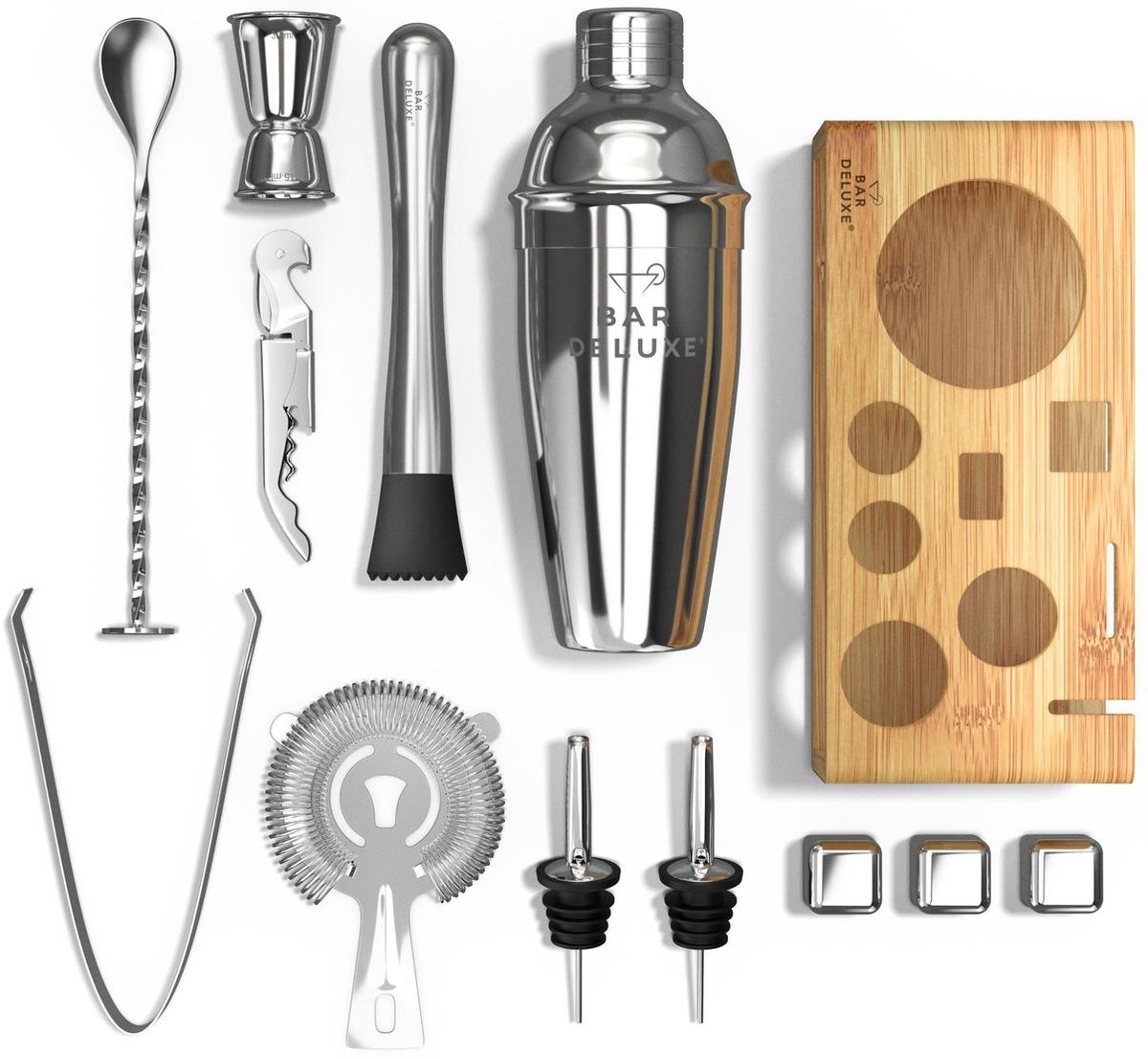 BarDeluxe® Cocktail Set - 13-Delig - Cocktailshaker 750 ml met Bamboe Standaard, Receptenboek & Whiskey Stones - Luxe Cadeauverpakking — cadeau in Kookcadeaus - foto 2