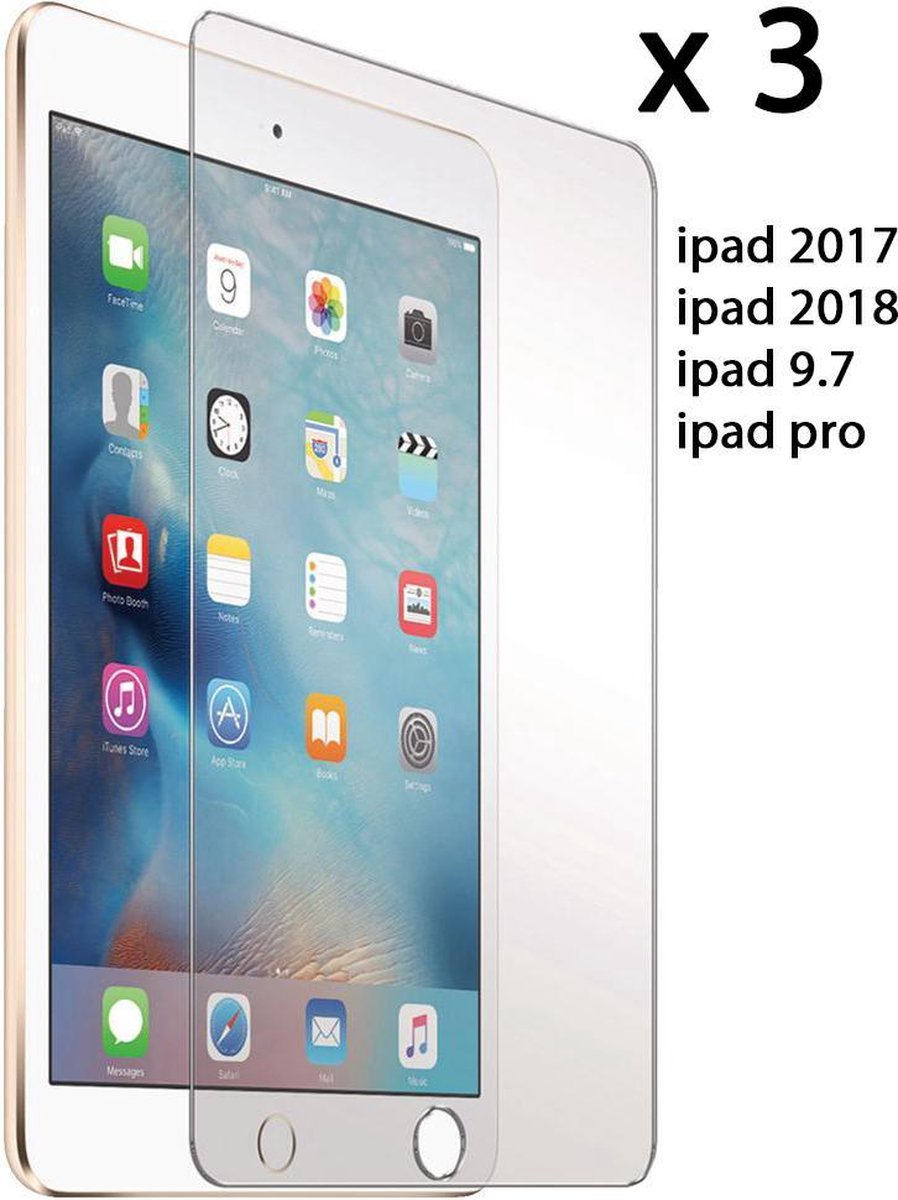 iPad Pro 9.7 inch/iPad 2017/iPad 2018 3x screenprotector ultra gehard glas