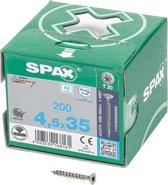 SPAX 1197000450353 Roestvaststalen schroef, Verzonken kop, 4.5 x 35, Voldraad, T-STAR plus T20 - blank - 200 stuks
